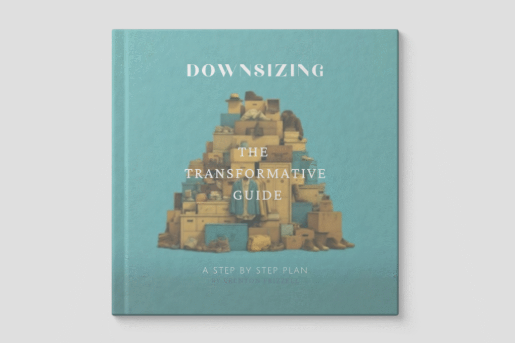 "Cover of the Downsizing Transformative Guide book offered as a free gift for scheduling a consultation"