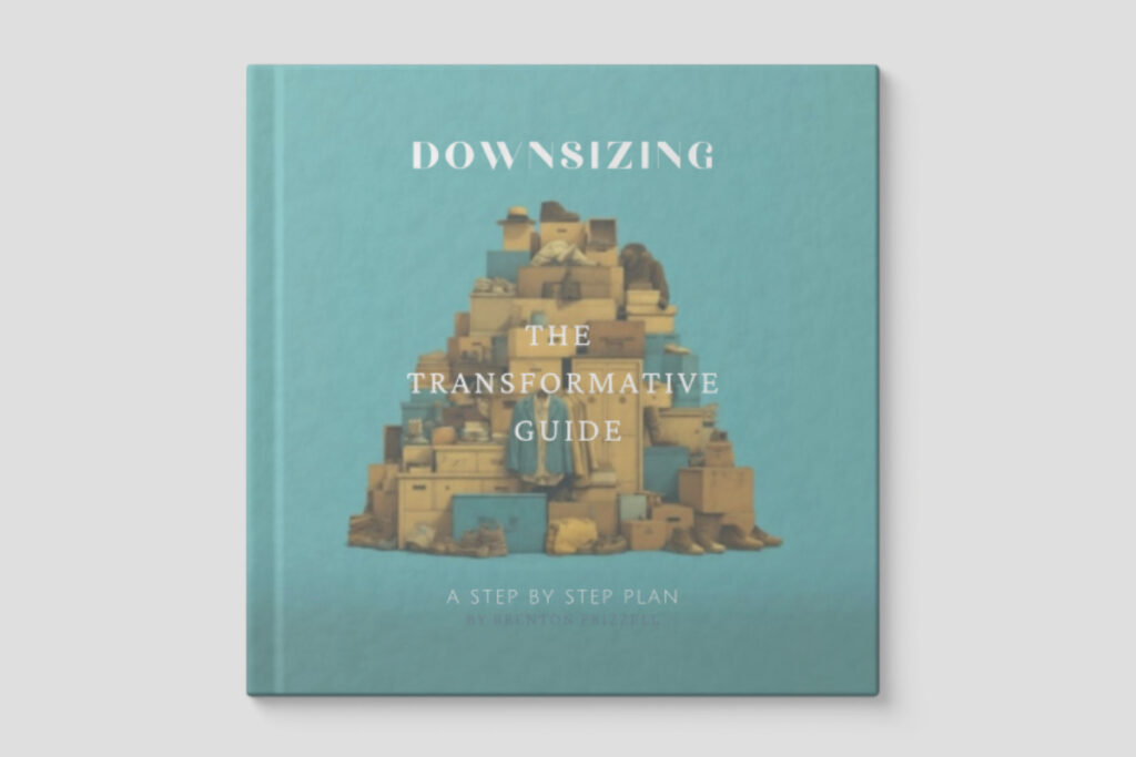 "Cover of the Downsizing Transformative Guide book offered as a free gift for scheduling a consultation"